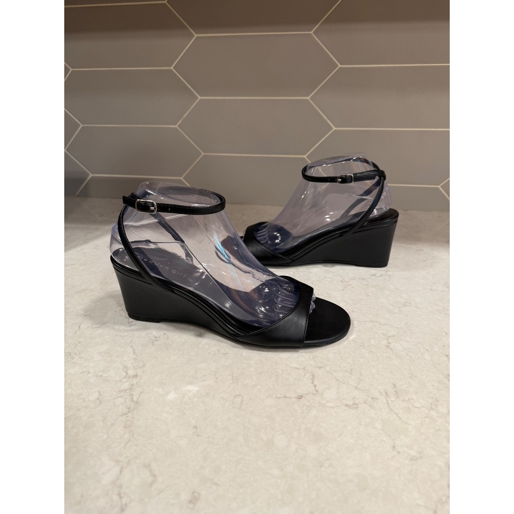 Madden Girl Womens Lainey Black Paris Ankle Strap Wedge Sandals Size 8.5
